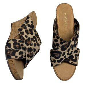 Aerosoles Party Plush Wedge Sandal Leopard Combo animal print open toe shoes 9